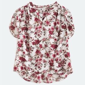 Floral Short-Sleeve Blouse in Rose, Taupe, and dusty pink